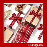  Ruy băng vải sợi poly dài 01MÉT, dệt chữ chủ đề lễ hội, màu đỏ Q958 
