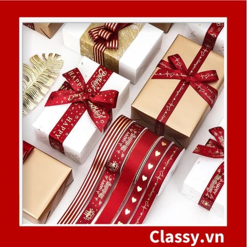  Ruy băng vải sợi poly dài 01MÉT, dệt chữ chủ đề lễ hội, màu đỏ Q958 