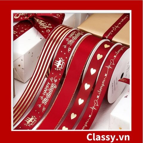  Ruy băng vải sợi poly dài 01MÉT, dệt chữ chủ đề lễ hội, màu đỏ Q958 