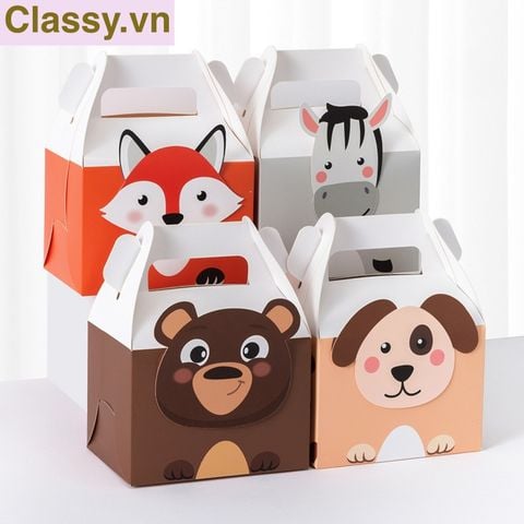  Q961 Hộp bánh ngọt, hộp kẹo , hôp quà tặng cầm tay in họa tiết động vật dễ thương 