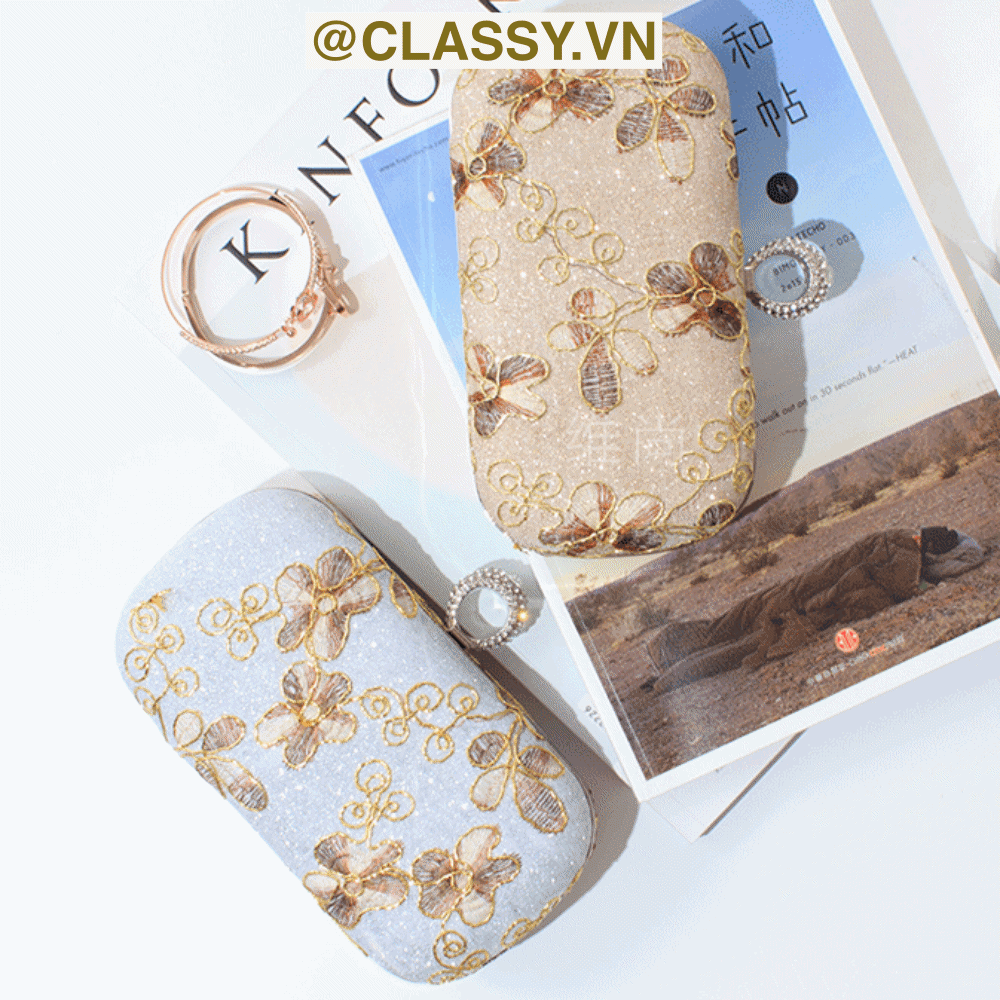  [GIAO HÀNG 7-23036 NGÀY]  Clutch cầm tay xỏ ngón thêu hoa thanh lịch trang nhã dành cho tiệc tối, mặc áo dài, dự sự kiện T158 