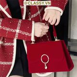  Túi nhung tay cầm xoắn cao cấp - Đính phụ kiện ánh kim retro phiên bản cao cấp T225 