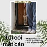  Túi cói làn cói mắt cáo trơn đi biển có nơ, kiểu dáng Vintage, đan thủ công bởi thợ Việt Nam T328 
