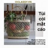  Túi cói làn cói mắt cáo trơn đi biển có nơ, kiểu dáng Vintage, đan thủ công bởi thợ Việt Nam T328 