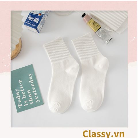  [GIAO HÀNG 7-25 NGÀY]  20 đôi Tất cổ cao, vớ cổ cao màu trắng trơn, chất cotton siêu êm G1345 