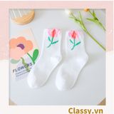  Classy Tất cổ cao, vớ cổ cao hoa tulip, chất cotton siêu êm G1347 