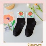  Tất cổ cao, vớ cổ cao hoa tulip, chất cotton siêu êm G1347 