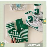  Tất cổ cao, vớ cổ cao kiểu dáng thể thao phối trắng xanh, chất cotton siêu êm chân G1350 