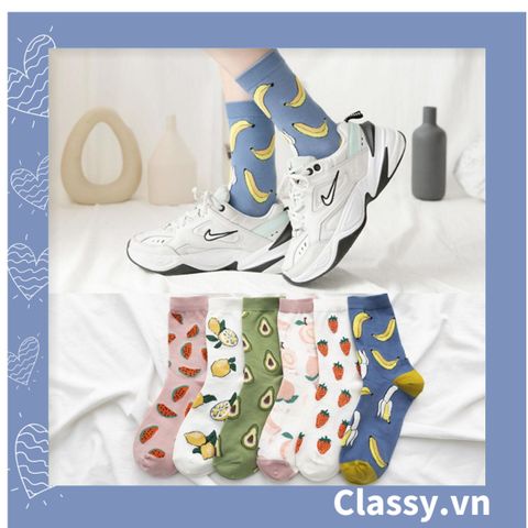  Tất cổ cao, vớ cổ cao họa tiết trái cây nhiệt đới G1351 