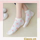  [GIAO HÀNG 7-25 NGÀY]  Classy Tất cổ thấp, vớ cổ thấp màu kem họa tiết hoa ngẫu nhiên G1362 