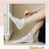  [GIAO HÀNG 7-25 NGÀY]  Classy Tất cổ thấp, vớ cổ thấp màu kem họa tiết hoa ngẫu nhiên G1362 
