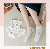  [GIAO HÀNG 7-25 NGÀY]  Classy Tất cổ thấp, vớ cổ thấp màu kem họa tiết hoa ngẫu nhiên G1362 