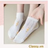  [GIAO HÀNG 7-25 NGÀY]  Classy Tất cổ thấp, vớ cổ thấp màu kem họa tiết hoa ngẫu nhiên G1362 