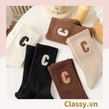  Classy Tất cổ cao, vớ cổ cao in chữ, màu trung tính basic G1363 