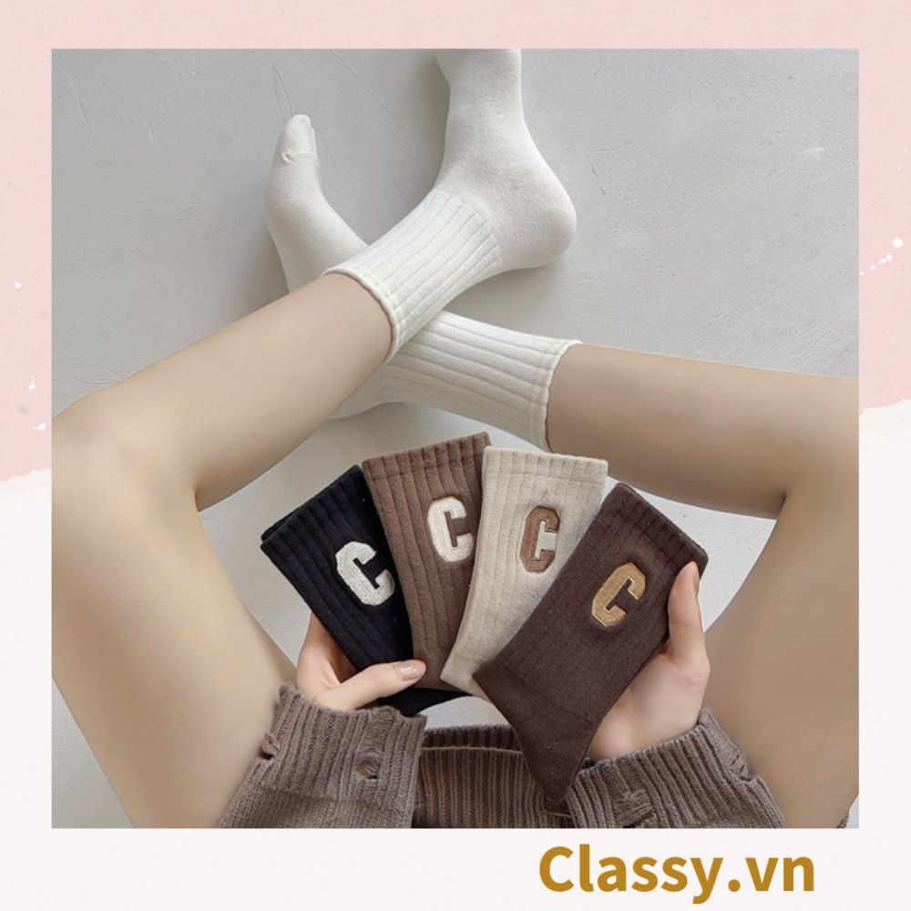  Classy Tất cổ cao, vớ cổ cao in chữ, màu trung tính basic G1363 