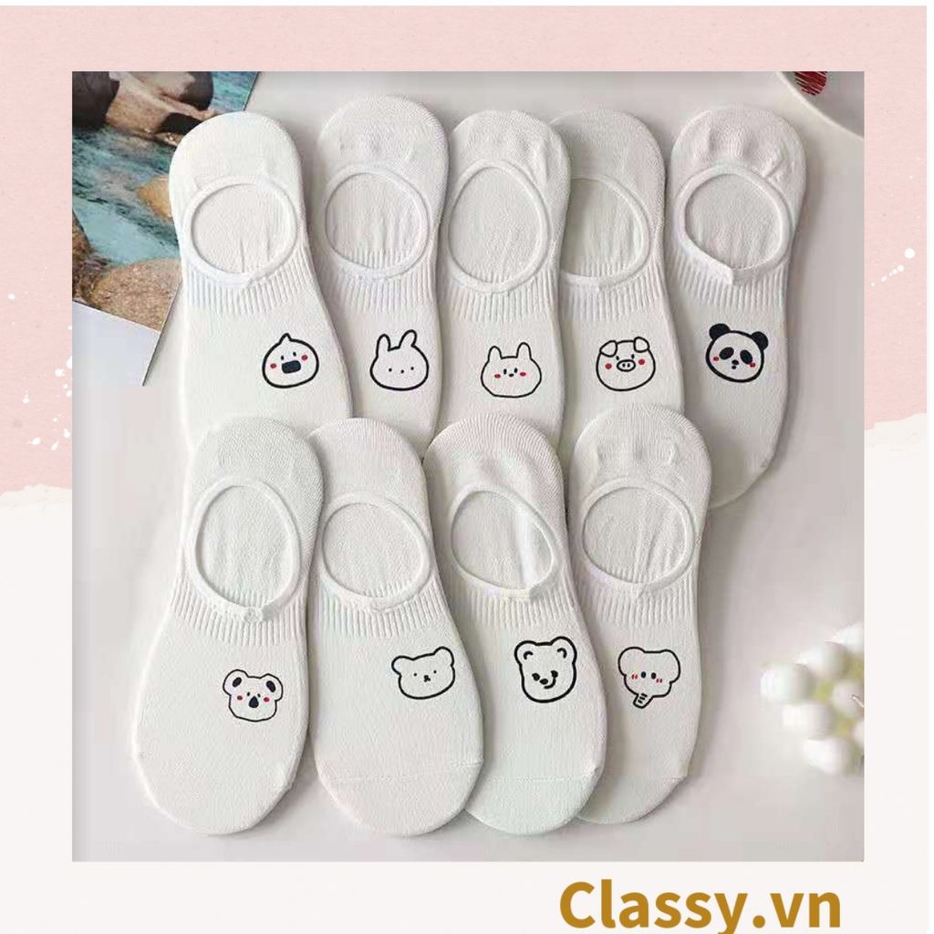  [GIAO HÀNG 7-25 NGÀY]  Classy Tất nữ vớ nữ cotton màu trắng mix họa tiết cute Hàn Quốc G1388 