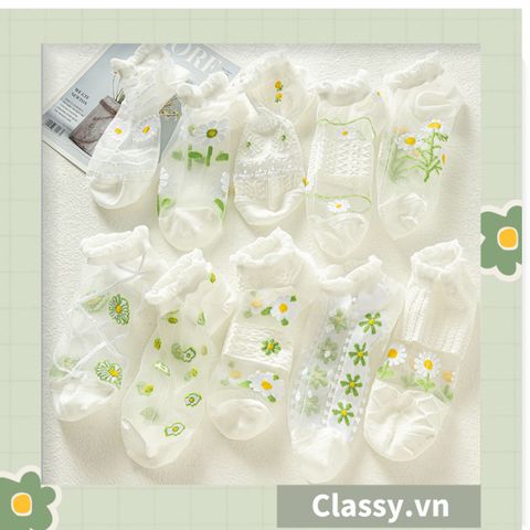  Tất mỏng phối ren mix họa tiết ngẫu nhiên G1389 