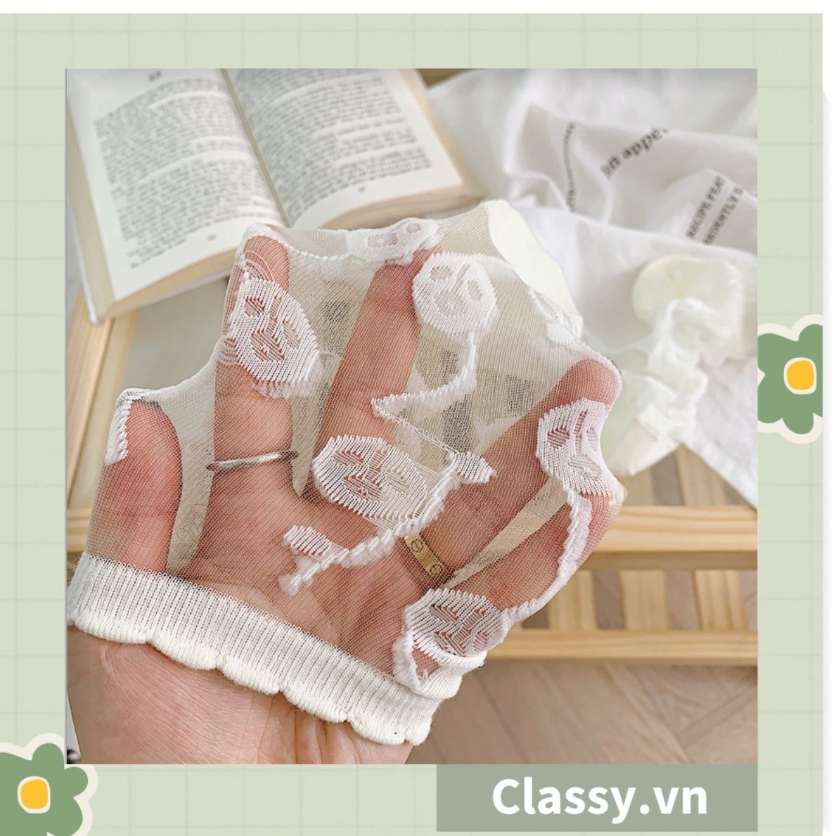  Classy Tất mỏng phối ren mix họa tiết ngẫu nhiên G1389 