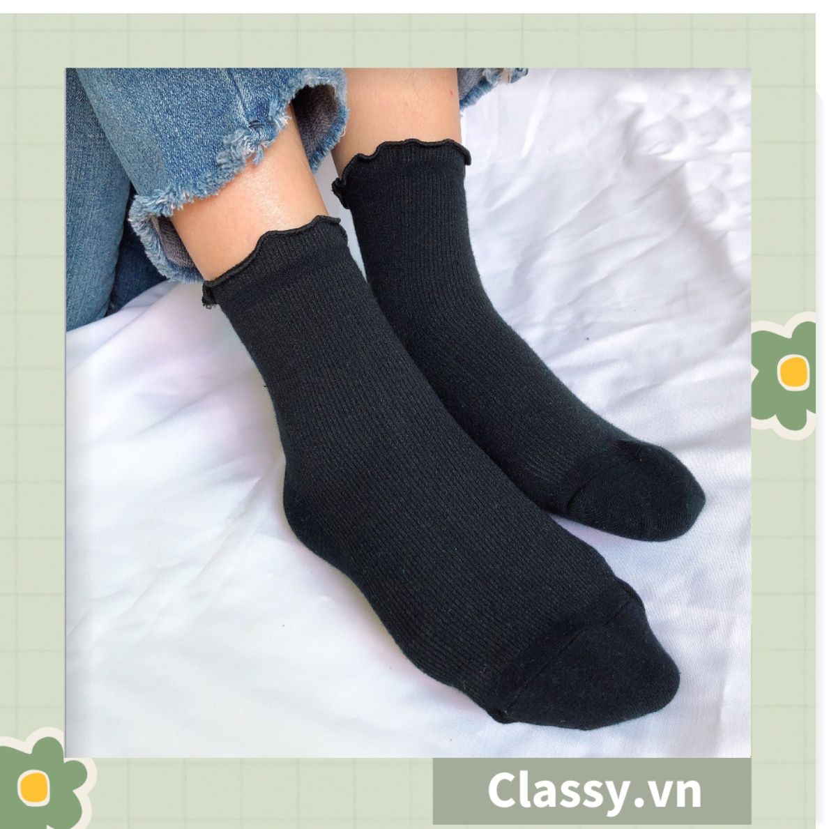  Classy Tất cổ cao, vớ cổ cao tai bèo chất liệu cotton nhiều họa tiết G1390 - G1391 - G1392 - G1393 