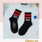  Tất cổ cao, vớ cổ cao trắng đen chất cotton sọc thể thao G1394 