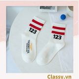  Classy Tất cổ cao, vớ cổ cao trắng đen chất cotton sọc thể thao G1394 