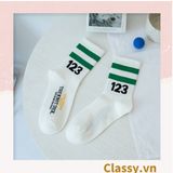  Tất cổ cao, vớ cổ cao trắng đen chất cotton sọc thể thao G1394 