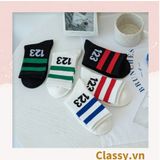  Classy Tất cổ cao, vớ cổ cao trắng đen chất cotton sọc thể thao G1394 