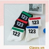  Tất cổ cao, vớ cổ cao trắng đen chất cotton sọc thể thao G1394 