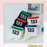  Classy Tất cổ cao, vớ cổ cao trắng đen chất cotton sọc thể thao G1394 