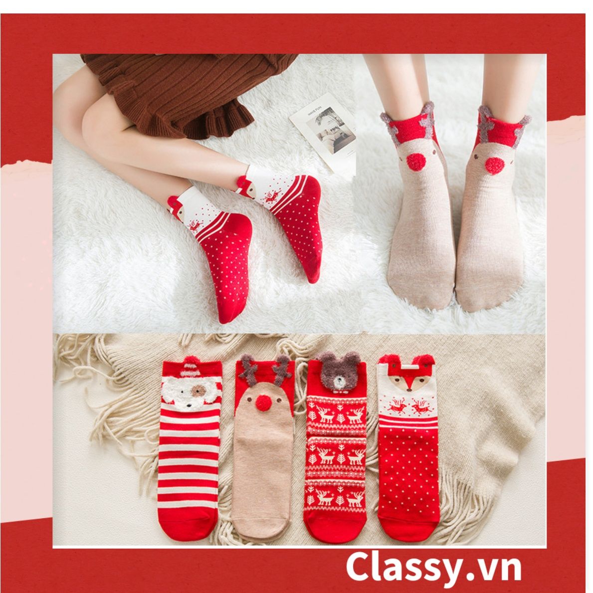  [GIAO HÀNG 7-25 NGÀY] Classy Tất nữ vớ nữ họa tiết noel siêu dễ thương, chất liệu dày dặn G1397 