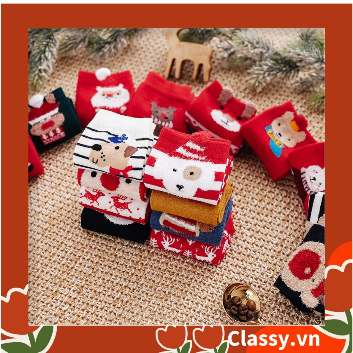  [GIAO HÀNG 7-25 NGÀY] Classy Tất nữ vớ nữ họa tiết noel siêu dễ thương, chất liệu dày dặn G1397 