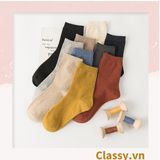  Classy Combo 2 đôi tất cotton cổ cao trơn nhiều màu G1401 