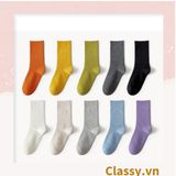  Classy Combo 2 đôi tất cotton cổ cao trơn nhiều màu G1401 