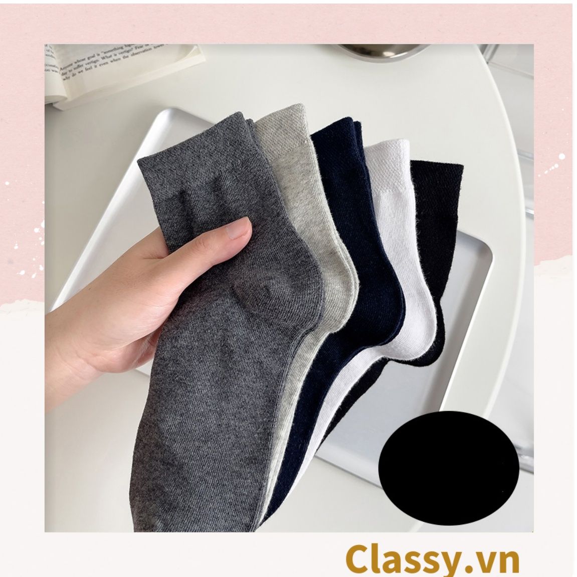  Classy Tất cổ cao, vớ cổ cao chất liệu dệt kim, vải trơn 4 mùa màu basic G1405 