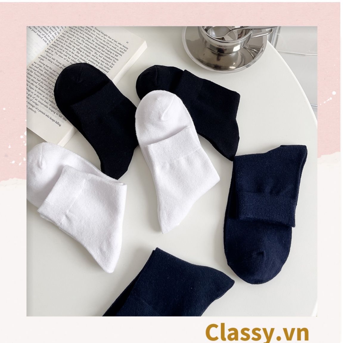  Classy Tất cổ cao, vớ cổ cao chất liệu dệt kim, vải trơn 4 mùa màu basic G1405 