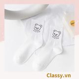  Classy Tất trắng cổ cao chất liệu cotton, họa tiết ngẫu nhiên G1429 