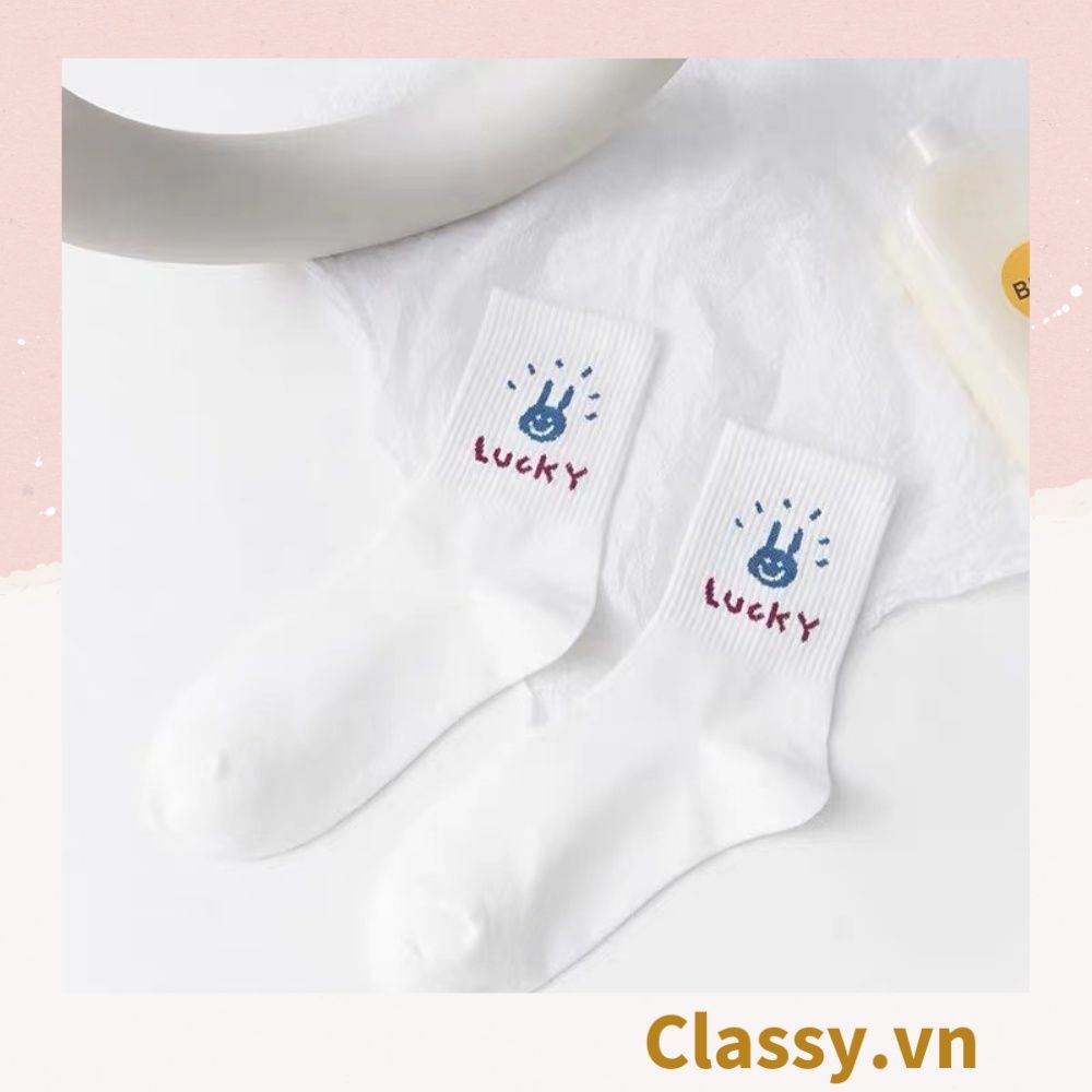  [GIAO HÀNG 7-25 NGÀY] Classy Tất trắng cổ cao chất liệu cotton, họa tiết ngẫu nhiên G1429 