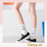  Classy Tất trắng cổ cao chất liệu cotton, họa tiết ngẫu nhiên G1429 