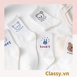  [GIAO HÀNG 7-25 NGÀY] Classy Tất trắng cổ cao chất liệu cotton, họa tiết ngẫu nhiên G1429 