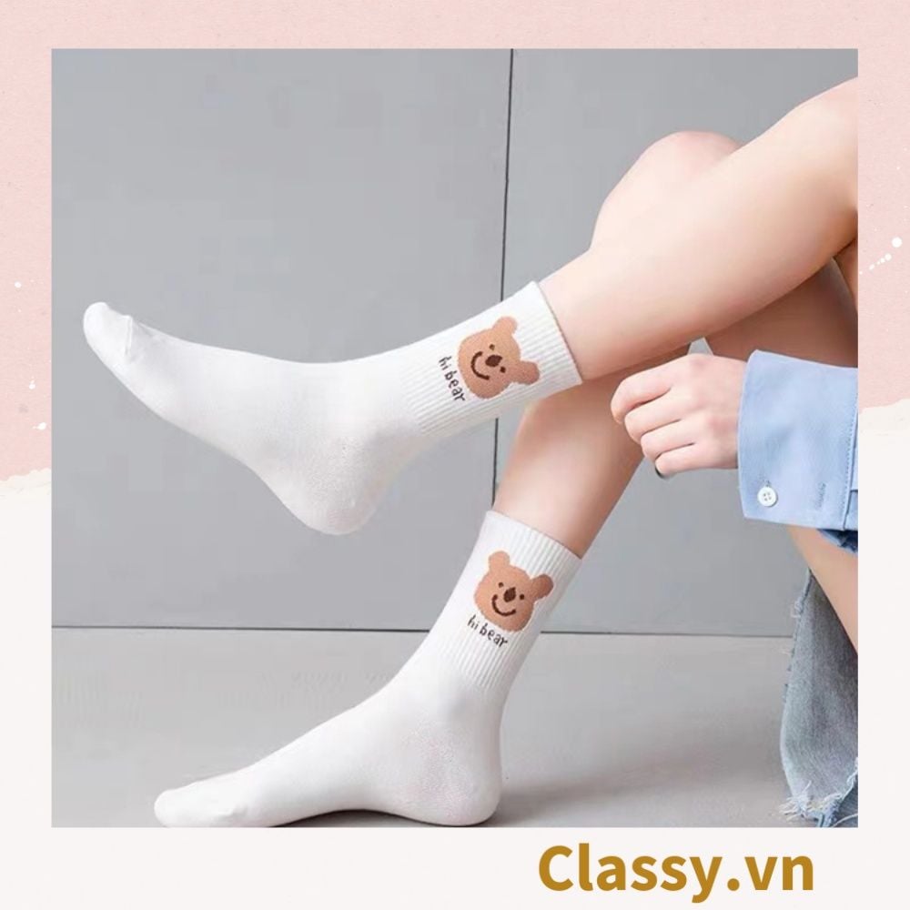  [GIAO HÀNG 7-25 NGÀY] Classy Tất trắng cổ cao chất liệu cotton, họa tiết ngẫu nhiên G1429 