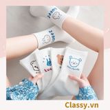  [GIAO HÀNG 7-25 NGÀY] Classy Tất trắng cổ cao chất liệu cotton, họa tiết ngẫu nhiên G1429 
