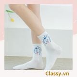  Classy Tất trắng cổ cao chất liệu cotton, họa tiết ngẫu nhiên G1429 