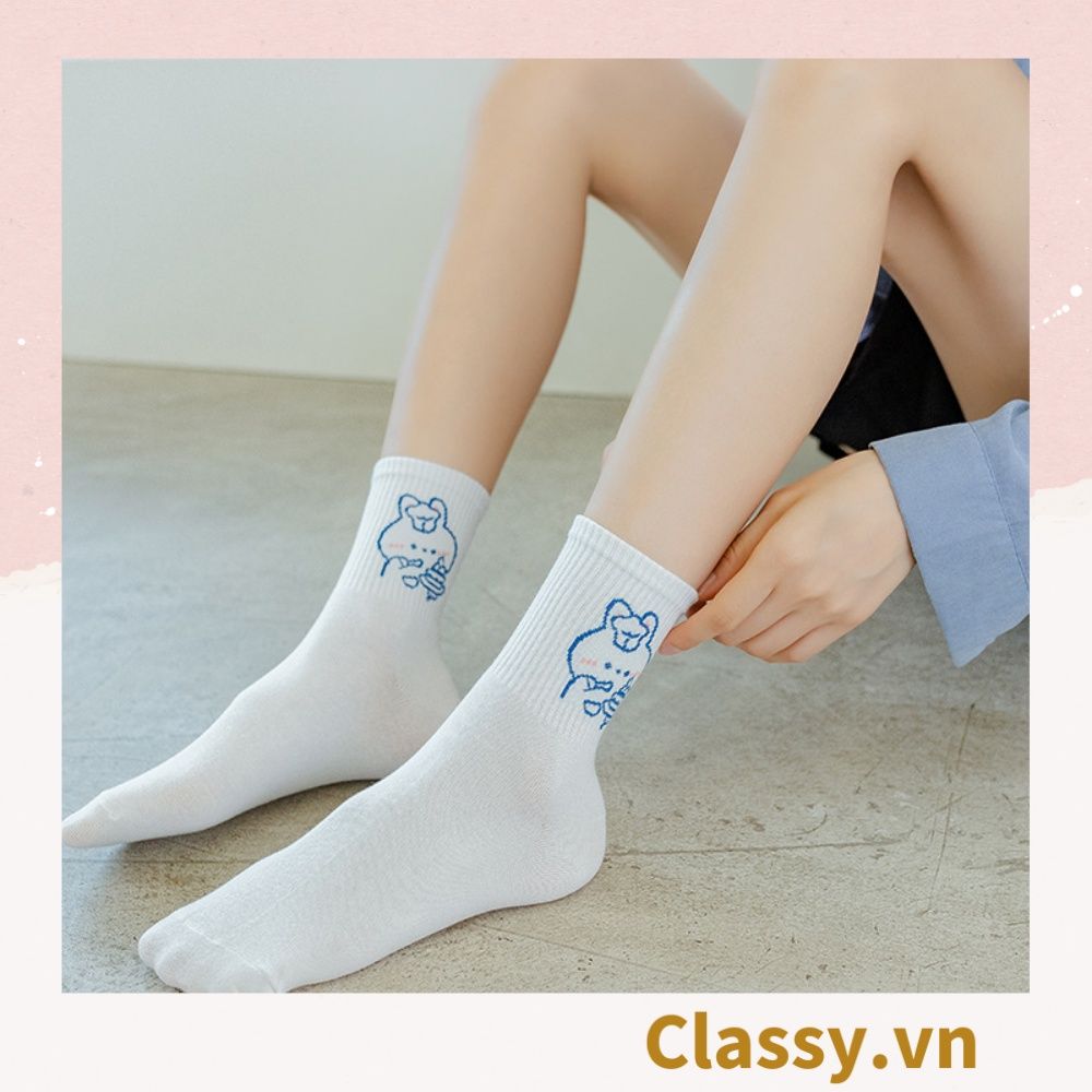  [GIAO HÀNG 7-25 NGÀY] Classy Tất trắng cổ cao chất liệu cotton, họa tiết ngẫu nhiên G1429 