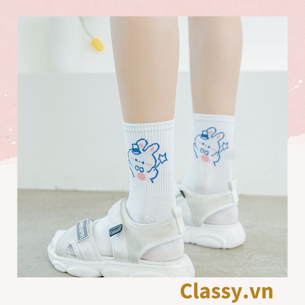  [GIAO HÀNG 7-25 NGÀY] Classy Tất trắng cổ cao chất liệu cotton, họa tiết ngẫu nhiên G1429 