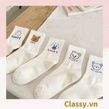  [GIAO HÀNG 7-25 NGÀY] Classy Tất trắng cổ cao chất liệu cotton, họa tiết ngẫu nhiên G1429 