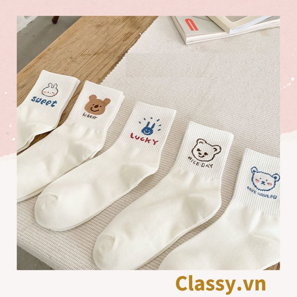  [GIAO HÀNG 7-25 NGÀY] Classy Tất trắng cổ cao chất liệu cotton, họa tiết ngẫu nhiên G1429 