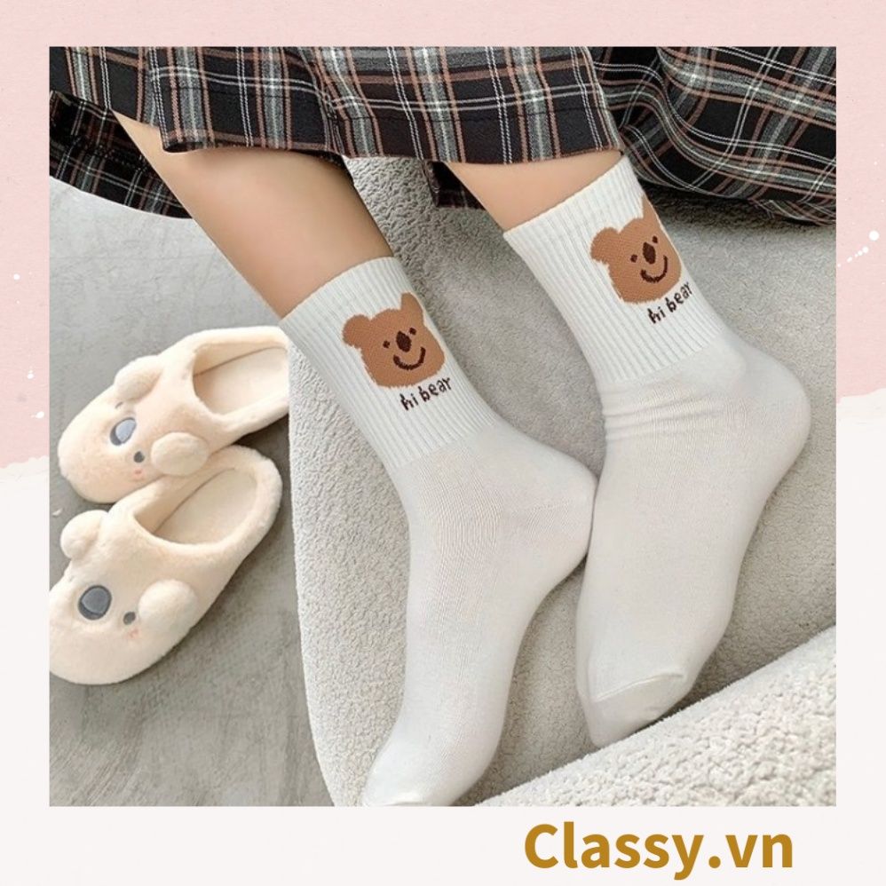  Classy Tất trắng cổ cao chất liệu cotton, họa tiết ngẫu nhiên G1429 