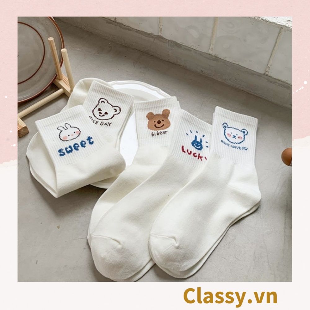  [GIAO HÀNG 7-25 NGÀY] Classy Tất trắng cổ cao chất liệu cotton, họa tiết ngẫu nhiên G1429 