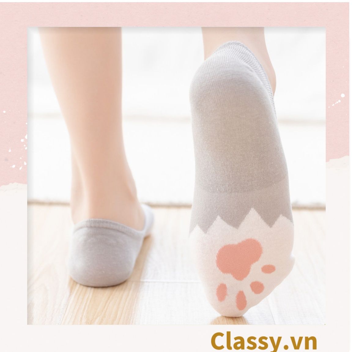  Classy Tất cổ ngắn, vớ cổ ngắn cotton họa tiết bàn chân phối hai màu dễ thương G1434 