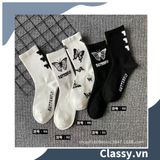  Tất cổ cao, vớ cổ cao màu trắng đen, nhiều họa tiết G1466 
